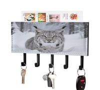VstaDank Canadian Lynx Key Holder Wall Mount Key Hanger Decor PU Leather Adhesive Key Rack with 5 Hooks Hanging Key Hooks Key Organizer Rack for Hallway Door Entryway Home Decor