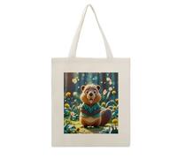 VstaDank Cartoon Animated Beaver Canvas Tote Bag with Handles Extremely Sturdy Reusable Shopping Bag Lightweight Foldable Cotton Cloth Grocery Bags Magic Aesthetic Tote Bag for Women Travel