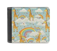 VstaDank Cartoon Giraffe Rainbow And Clouds Wallet Extra Capacity Bifold Wallet Slim Leather Wallets Credit Card Holder Coin Purse for Men