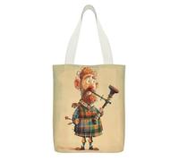 VstaDank Cartoon Scottish Bagpipe Canvas Tote Bag Reusable Grocery Shopping Bag Large Capacity Handbag for Women Canvas Handbags with Small Pockets for Work Travel Promotion Gift