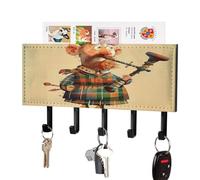 VstaDank Cartoon Scottish Bagpipe Key Holder Wall Mount Key Hanger Decor PU Leather Adhesive Key Rack with 5 Hooks Hanging Key Hooks Key Organizer Rack for Hallway Door Entryway Home Decor