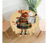 VstaDank Cartoon Scottish Bagpipe Table Cloth Fashions Washable Round Tablecloth Decorative Table Cover Comfortable Straight Edge Tablecover for Dining Kitchen Party Outdoor 60 Inch
