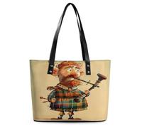 VstaDank Cartoon Scottish Bagpipe Tote Bag Soft Leather Handbags for Women Fashion Handle Bag with Zipper for Work Casual Travel
