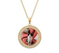 VstaDank Cat on The Sofa Necklaces for Women Exquisite Round Pendant Necklace Multicolored Diamond Studded Necklace Non-Tarnish Coin Pendant Fashion Jewelry Necklaces Gifts