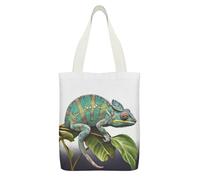 VstaDank Chameleon Canvas Tote Bag Reusable Grocery Shopping Bag Large Capacity Handbag for Women Canvas Handbags with Small Pockets for Work Travel Promotion Gift