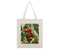 VstaDank Cherry Canvas Tote Bag with Handles Extremely Sturdy Reusable Shopping Bag Lightweight Foldable Cotton Cloth Grocery Bags Magic Aesthetic Tote Bag for Women Travel