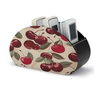 VstaDank Cherry Pattern Remote Control Holder with 5 Compartments PU Leather TV Remoter Caddy Desktop Organizer TV Remote Holder Remote Box for Media Controllers Office Supplies