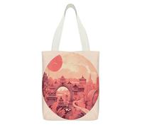 VstaDank Chinese Architectural Patterns Canvas Tote Bag Reusable Grocery Shopping Bag Large Capacity Handbag for Women Canvas Handbags with Small Pockets for Work Travel Promotion Gift