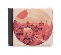 VstaDank Chinese Architectural Patterns Leather Wallet for Men Bifold Wallet Stylish Slim Front Pocket Wallets Credit Card Holder Cash Purse