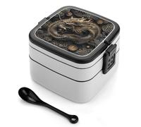 VstaDank Chinese Dragon Style Bento Box with Compartments Portable Lunch Containers with Spoon Leak Proof Bento Lunch Box Snap-On Design Double-Layer Insulated Lunch Boxes for Work Camping