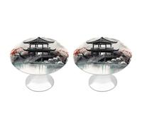 VstaDank Chinese Ink Painting Drawer Knob Round Dresser Sturdy Drawer Pulls with Mounting Screws Kitchen Stainless Steel Modern Decorative Handles for Cupboard Closet Bathroom