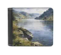 VstaDank Clear Waters Surround The Green Mountains Leather Wallet for Men Bifold Wallet Stylish Slim Front Pocket Wallets Credit Card Holder Cash Purse