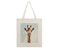 VstaDank Clever Giraffe Canvas Tote Bag Economical Cotton Tote Bags with Handle Lightweight Medium Reusable Grocery Shopping Cloth Bags Bridesmaids Totes for Women 16x13 Inch