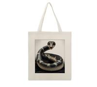 VstaDank Cobra Snake Canvas Tote Bag Reusable Grocery Shopping Bags with Handle Big Capacity Shoulder Bag Economical Cotton Totes with Interior Pocket for Women 16x13 Inch