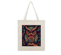 VstaDank Color Owl Pattern Canvas Tote Bag Reusable Grocery Shopping Bags with Handle Big Capacity Shoulder Bag Economical Cotton Totes with Interior Pocket for Women 16x13 Inch