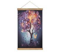 VstaDank Colorful Flower Butterfly Tree Hanging Poster with Wooden Frame Modern Linen Hanging Painting Retro Style Wall Decor Art Painting for Living Room,Bedroom Decor Poster Frame 20.4x13.1inch