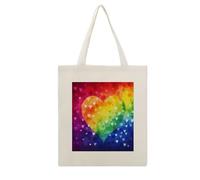 VstaDank Colorful Rainbow Love Heart Canvas Tote Bag Reusable Grocery Shopping Bags with Handle Big Capacity Shoulder Bag Economical Cotton Totes with Interior Pocket for Women 16x13 Inch