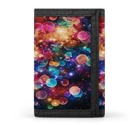 VstaDank Colorful Rainbow Stars Wallet for Men Extra Capacity Trifold Wallet Front Pocket Wallets with Magic Sticker Zipper Coin Pocket