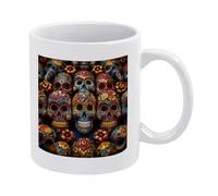 VstaDank Colorful Sugar Skulls Coffee Mug Ceramic Camper Mugs Funny Coffee Cup with Handle Tazas Para Sublimacion Novelty Tea Mug Cups Idea Gift for Men Women Office Work 11oz