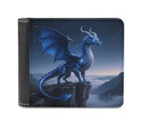 VstaDank Cool Blue Dragon Standing on The Cliff Edge Wallet Mens Bifold Wallet with Multiple Card Slots PU Leather Slim Billfold Minimalist Wallets