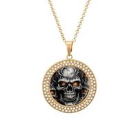 VstaDank Cool Evil Skull Necklaces for Women Exquisite Round Pendant Necklace Multicolored Diamond Studded Necklace Non-Tarnish Coin Pendant Fashion Jewelry Necklaces Gifts