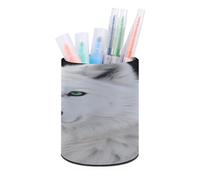 VstaDank Cool White Wolf with Green Eyes Pen Holder for Desk Makeup Brush Holders Stylish Pen Cup Cute Pencil Cup Round Pencil Holder Decor Brush Scissor Holders for Multifunctional Office Supplies