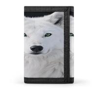 VstaDank Cool White Wolf with Green Eyes Wallet for Men Women Large Capacity Trifold Wallet with Zipper Stylish Credit Card Holder 8 Cards Minimalist Front Pocket