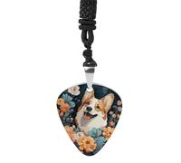 VstaDank Corgi Pattern Guitar Pick Necklace Titanium Steel Guitar Pendant with Rope Personalized Cool Guitar Pick Holder Fashion Exquisite Hip Hop Punk Jewelry for Music Lovers