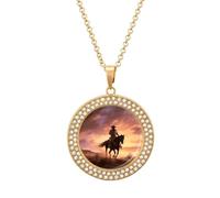 VstaDank Cowboy West Necklaces Personalized Photo Round Pendant Necklace Elegant Diamond Necklaces Alloy Coin Pendant Fashion Jewelry Pendant Dainty Necklaces for Women, One Size, Metal, No Gemstone