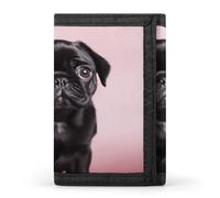 VstaDank Cute Black Pug Trifold Wallet Slim Billfold With ID Window Extra Capacity Credit Card Holder Stylish Front Pocket Purses