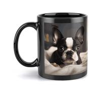 VstaDank Cute Boston Terrier Mugs for Men Women Modern Black Camper Mug Funny Ceramic Coffee Cup with Handle Novelty Cute Travel Cups & Tea Cups for Home Office Party 12 Oz