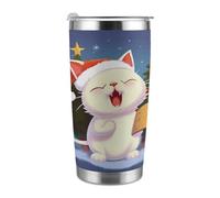 VstaDank Cute Cat Sing Christmas Carols 20 Oz Tumbler Stainless Steel Double Wall Vacuum Insulated Mug Reusable Coffee Cups with Leakproof Lid Travel Car Thermal Cup for Hot/Ice Drinks