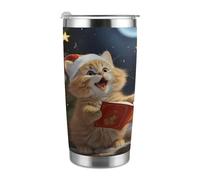 VstaDank Cute Cat Sing Christmas Carols 20 Oz Tumbler Stainless Steel Double Wall Vacuum Insulated Mug Reusable Coffee Cups with Leakproof Lid Travel Car Thermal Cup for Hot/Ice Drinks