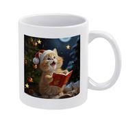 VstaDank Cute Cat Sing Christmas Carols Coffee Mug Ceramic Camper Mugs Funny Coffee Cup with Handle Tazas Para Sublimacion Novelty Tea Mug Cups Idea Gift for Men Women Office Work 11oz