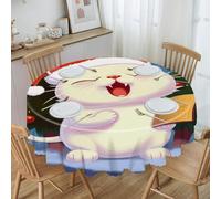 VstaDank Cute Cat Sing Christmas Carols Round Tablecloth Premium Polyester Table Cloth Heavy Duty Washable Fabric Tablecloth Waterproof Holiday Table Cover Decorative Tablecloths for Dining 60"