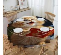 VstaDank Cute Cat Sing Christmas Carols Round Tablecloth Premium Polyester Table Cloth Heavy Duty Washable Fabric Tablecloth Waterproof Holiday Table Cover Decorative Tablecloths for Dining 60"
