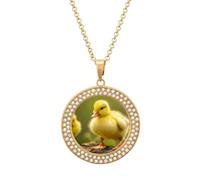 VstaDank Cute Ducks Necklaces for Women Exquisite Round Pendant Necklace Multicolored Diamond Studded Necklace Non-Tarnish Coin Pendant Fashion Jewelry Necklaces Gifts