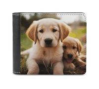 VstaDank Cute Golden Retriever Puppy Leather Wallet Slim Bifold Wallet Front Pocket Wallets Billfold Coin Purse Credit Card Holder