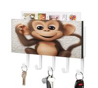 VstaDank Cute Monkey Key Holder for Wall Decorative Mail Organizer Exquisite Coat Rack PU Wall Mount Adhesive Keys Rack with Tray&5 Key Hook for Door Hallway Entryway Decor