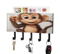 VstaDank Cute Monkey Key Holder for Wall Decorative Mail Organizer Exquisite Coat Rack PU Wall Mount Adhesive Keys Rack with Tray&5 Key Hook for Door Hallway Entryway Decor