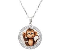 VstaDank Cute Monkey Necklaces Personalized Photo Round Pendant Necklace Elegant Diamond Necklaces Alloy Coin Pendant Fashion Jewelry Pendant Dainty Necklaces for Women, One Size, Metal, No Gemstone