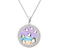 VstaDank Cute Penguin Necklaces for Women Exquisite Round Pendant Necklace Multicolored Diamond Studded Necklace Non-Tarnish Coin Pendant Fashion Jewelry Necklaces Gifts