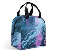VstaDank Cyber jellyfish Lunch Bag Insulation Up,Cooler Bag with Storage Pocket,Lunch Box for Reusable Easy to Fold