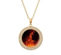 VstaDank Dancing Fire Necklaces Personalized Photo Round Pendant Necklace Elegant Diamond Necklaces Alloy Coin Pendant Fashion Jewelry Pendant Dainty Necklaces for Women, One Size, Metal, No Gemstone