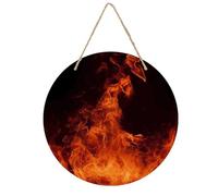 VstaDank Dancing Fire Wall Art Decor with Ropes Wooden Hanging Sign Hanging Wall Decor Artwork Round Wood Painting Modern Wall Prints Decor Picture for Office Bar Home Decors