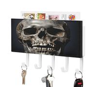 VstaDank Death Skull Key Holder for Wall Decorative Mail Organizer Wall Mount with 5 Hooks Easy Installation Key Rack PU Adhesive Keys Rack for Entryway Door Bathroom Kitchen