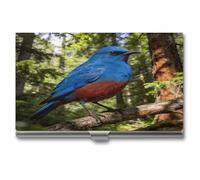 VstaDank Deep Forest Blue Flame Business Card Holder Slim Metal Business Card Case Portable Professional Name Card Holder Minimalist Name Card Case Personalized Business Card Organizer