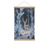 VstaDank Deer in Crystal Forest Hanging Poster with Wooden Frame Modern Linen Hanging Painting Retro Style Wall Decor Art Painting for Living Room,Bedroom Decor Poster Frame 20.4x13.1inch