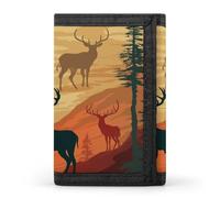 VstaDank Deer Show Wallet for Men Extra Capacity Trifold Wallet Front Pocket Wallets with Magic Sticker Zipper Coin Pocket
