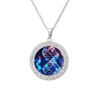 VstaDank DNA Genetic Helix Necklaces Personalized Photo Round Pendant Necklace Elegant Diamond Necklaces Alloy Coin Pendant Fashion Jewelry Pendant Dainty Necklaces for Women, One Size, Metal, No